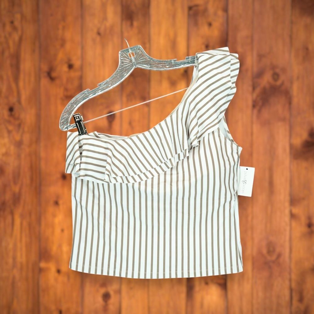 NWT Brynn‎ & Brooke Swim Top One Shoulder Striped Pattern Women's Size XL